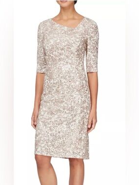 Alex Evenings • Ivory Taupe Sequin Lace Cocktail Dress • Size 12